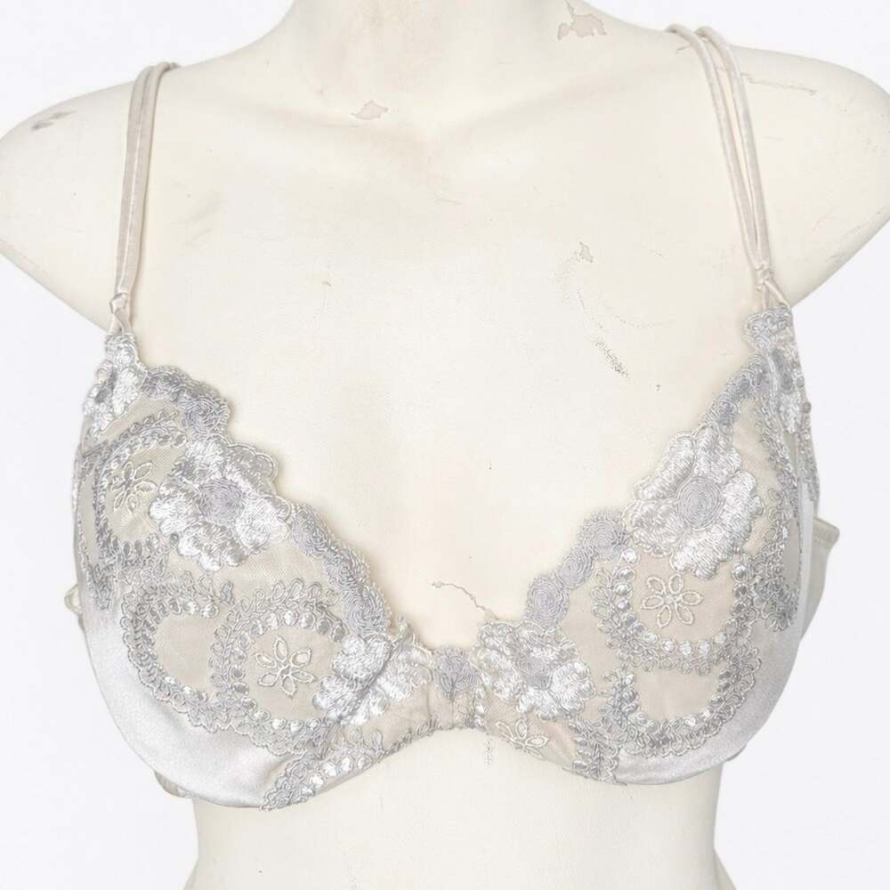 NWT Vtg Deadstock 90s La Perla Ivory Silk Lace Sz 3 36 Underwire Bra Bridal *